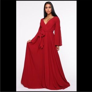 Fashion Nova Bold Red Long Sleeve Dress